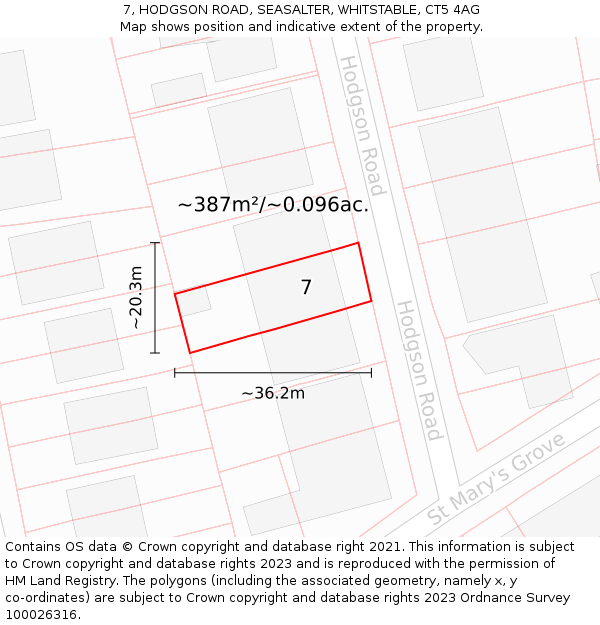7, HODGSON ROAD, SEASALTER, WHITSTABLE, CT5 4AG: Plot and title map