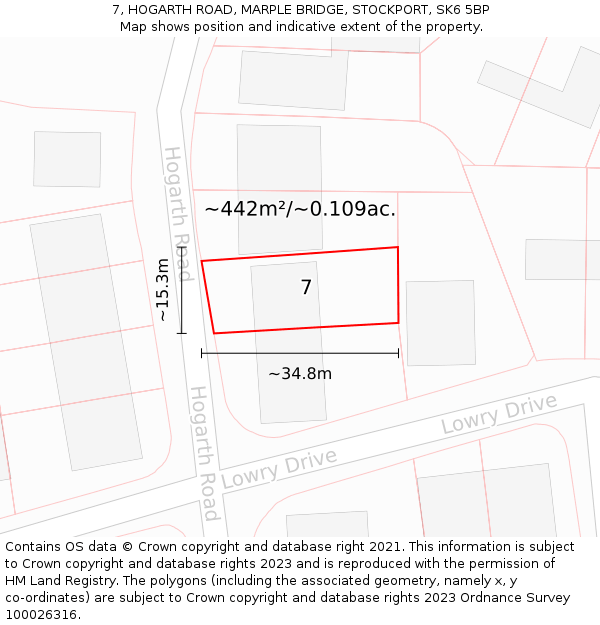 7, HOGARTH ROAD, MARPLE BRIDGE, STOCKPORT, SK6 5BP: Plot and title map