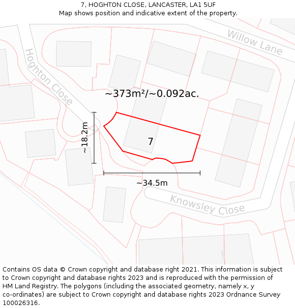 7, HOGHTON CLOSE, LANCASTER, LA1 5UF: Plot and title map