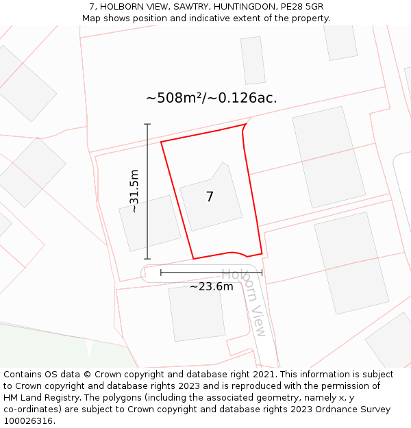 7, HOLBORN VIEW, SAWTRY, HUNTINGDON, PE28 5GR: Plot and title map