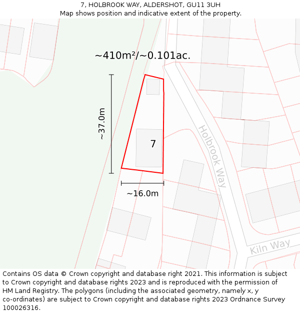 7, HOLBROOK WAY, ALDERSHOT, GU11 3UH: Plot and title map