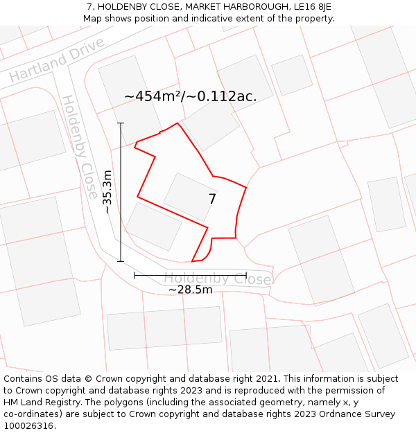 7, HOLDENBY CLOSE, MARKET HARBOROUGH, LE16 8JE: Plot and title map