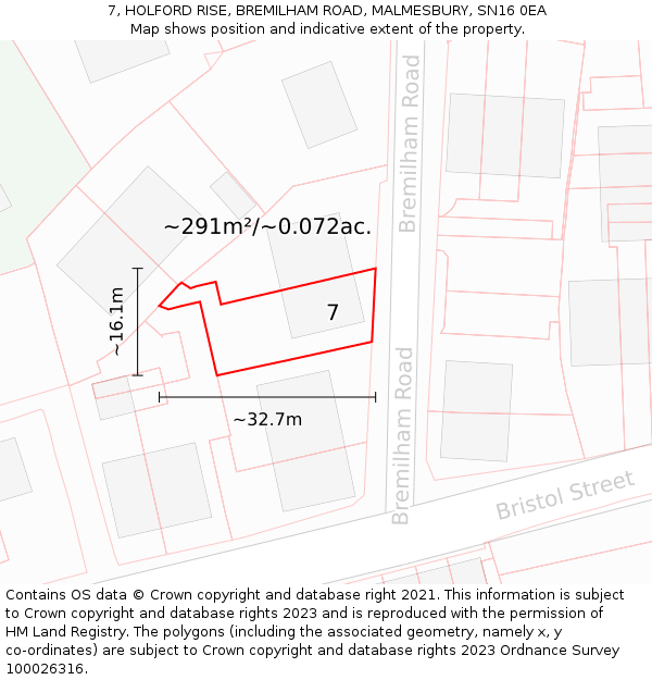 7, HOLFORD RISE, BREMILHAM ROAD, MALMESBURY, SN16 0EA: Plot and title map