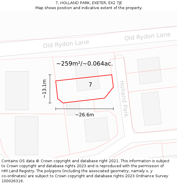 7, HOLLAND PARK, EXETER, EX2 7JE: Plot and title map