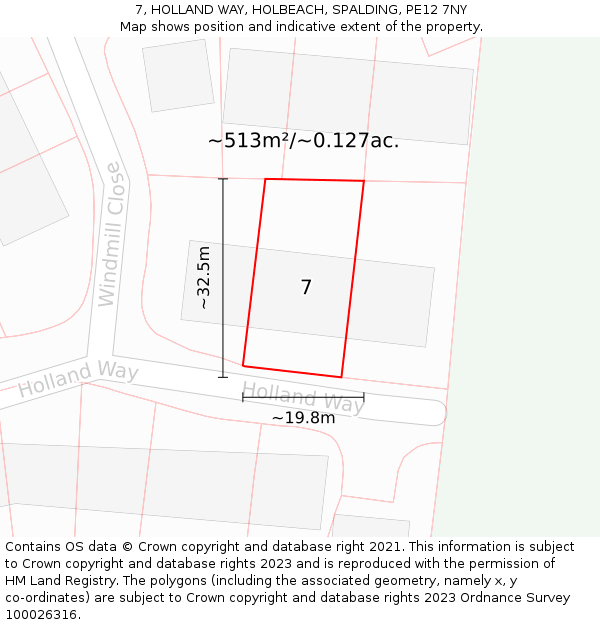 7, HOLLAND WAY, HOLBEACH, SPALDING, PE12 7NY: Plot and title map