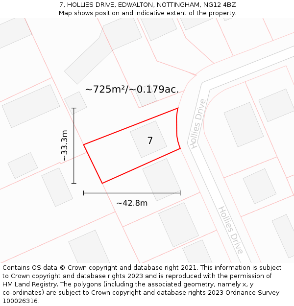 7, HOLLIES DRIVE, EDWALTON, NOTTINGHAM, NG12 4BZ: Plot and title map