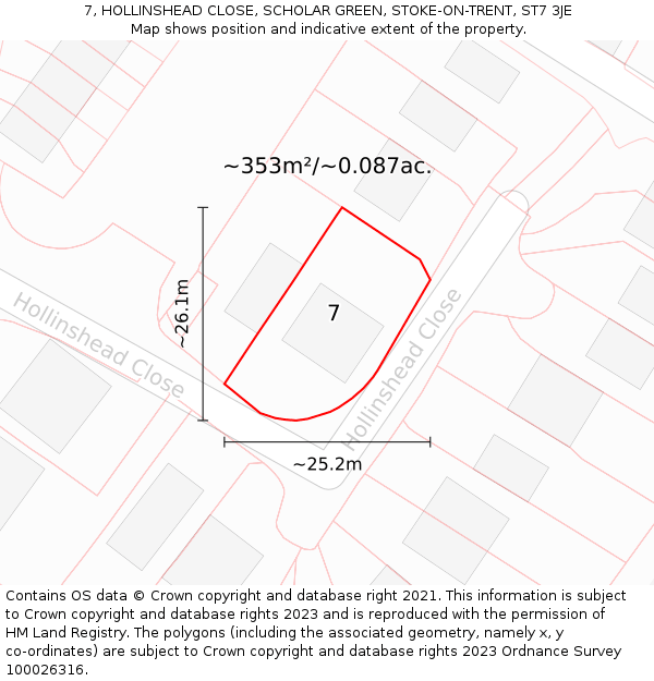 7, HOLLINSHEAD CLOSE, SCHOLAR GREEN, STOKE-ON-TRENT, ST7 3JE: Plot and title map