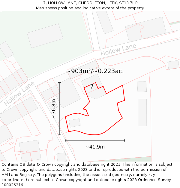 7, HOLLOW LANE, CHEDDLETON, LEEK, ST13 7HP: Plot and title map