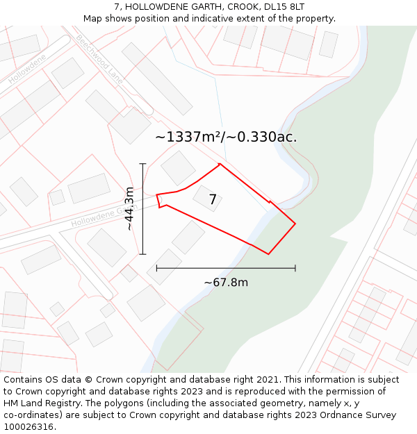 7, HOLLOWDENE GARTH, CROOK, DL15 8LT: Plot and title map