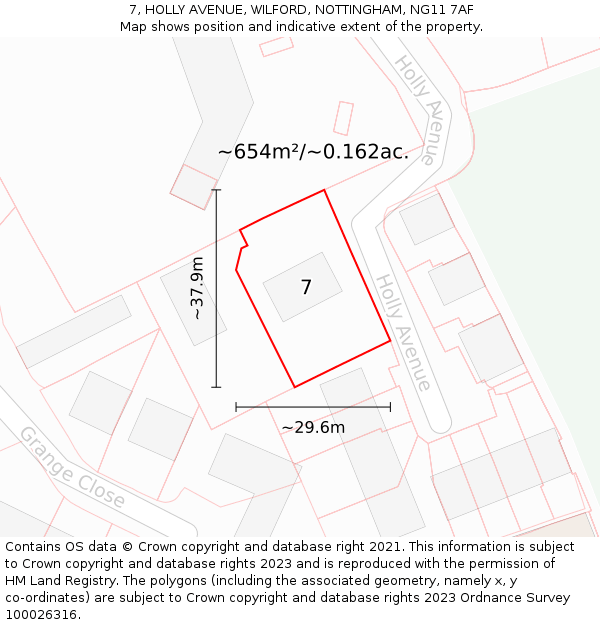 7, HOLLY AVENUE, WILFORD, NOTTINGHAM, NG11 7AF: Plot and title map