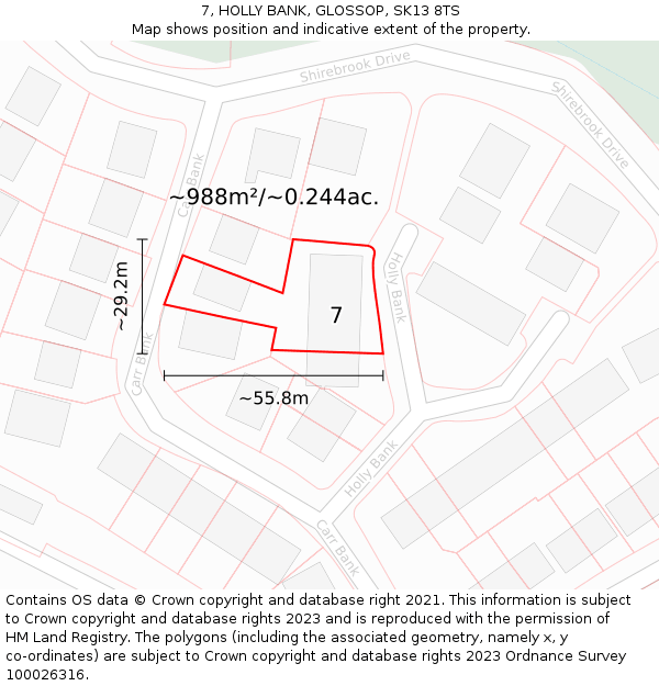 7, HOLLY BANK, GLOSSOP, SK13 8TS: Plot and title map