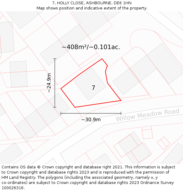 7, HOLLY CLOSE, ASHBOURNE, DE6 1HN: Plot and title map