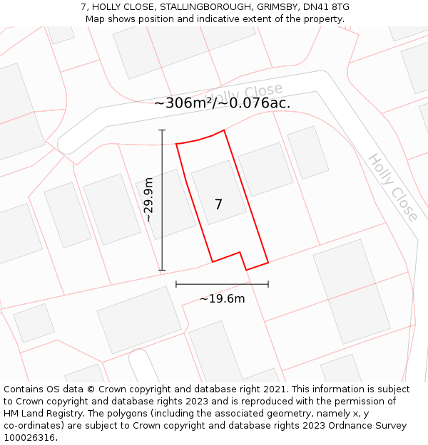 7, HOLLY CLOSE, STALLINGBOROUGH, GRIMSBY, DN41 8TG: Plot and title map