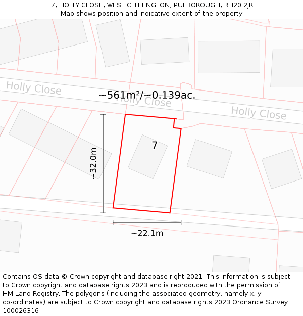 7, HOLLY CLOSE, WEST CHILTINGTON, PULBOROUGH, RH20 2JR: Plot and title map