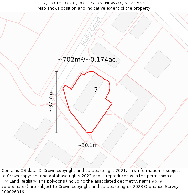 7, HOLLY COURT, ROLLESTON, NEWARK, NG23 5SN: Plot and title map