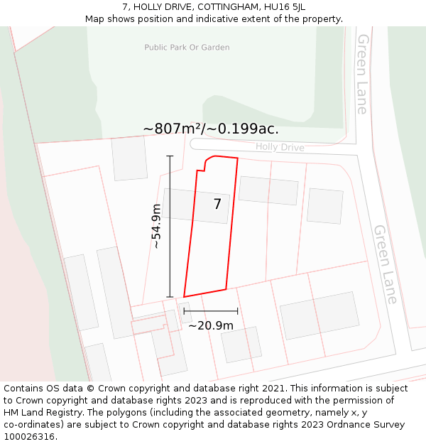 7, HOLLY DRIVE, COTTINGHAM, HU16 5JL: Plot and title map