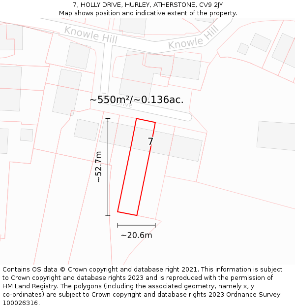 7, HOLLY DRIVE, HURLEY, ATHERSTONE, CV9 2JY: Plot and title map