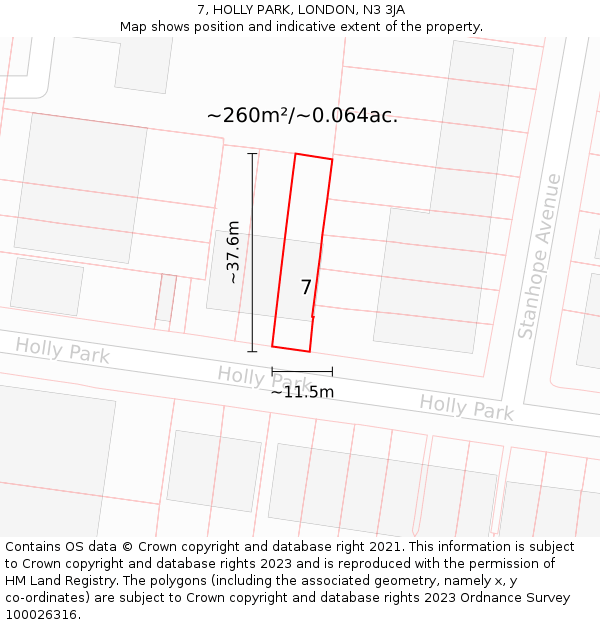 7, HOLLY PARK, LONDON, N3 3JA: Plot and title map