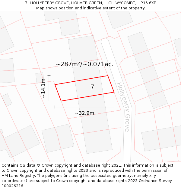 7, HOLLYBERRY GROVE, HOLMER GREEN, HIGH WYCOMBE, HP15 6XB: Plot and title map