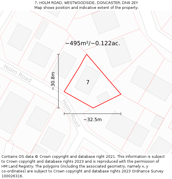 7, HOLM ROAD, WESTWOODSIDE, DONCASTER, DN9 2EY: Plot and title map