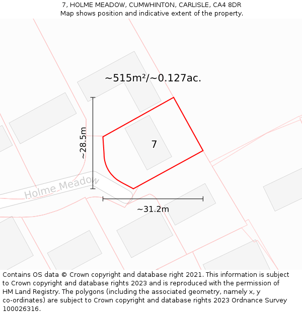 7, HOLME MEADOW, CUMWHINTON, CARLISLE, CA4 8DR: Plot and title map