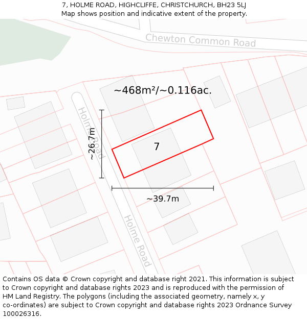 7, HOLME ROAD, HIGHCLIFFE, CHRISTCHURCH, BH23 5LJ: Plot and title map