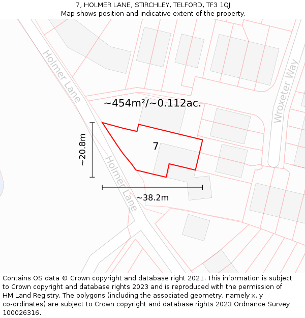 7, HOLMER LANE, STIRCHLEY, TELFORD, TF3 1QJ: Plot and title map