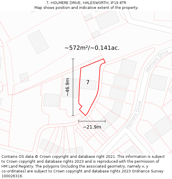 7, HOLMERE DRIVE, HALESWORTH, IP19 8TR: Plot and title map