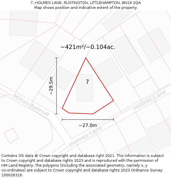 7, HOLMES LANE, RUSTINGTON, LITTLEHAMPTON, BN16 2QA: Plot and title map