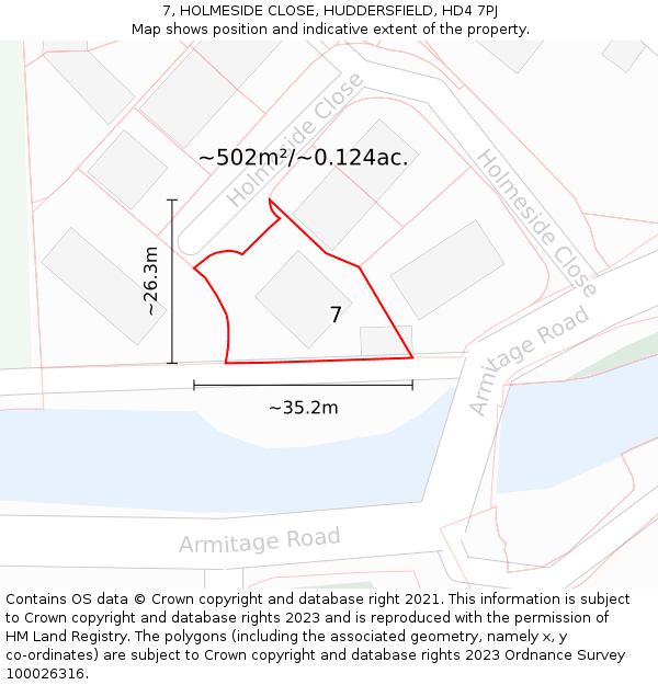 7, HOLMESIDE CLOSE, HUDDERSFIELD, HD4 7PJ: Plot and title map