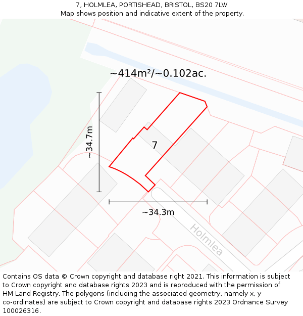 7, HOLMLEA, PORTISHEAD, BRISTOL, BS20 7LW: Plot and title map
