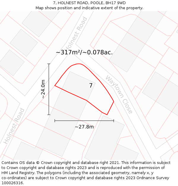 7, HOLNEST ROAD, POOLE, BH17 9WD: Plot and title map