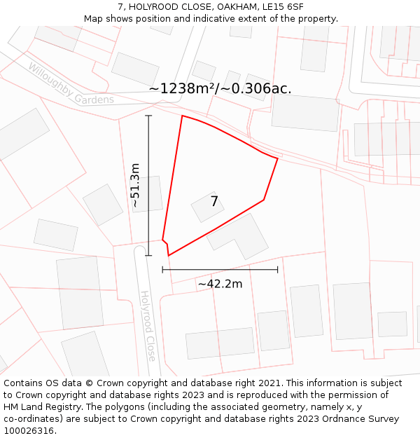 7, HOLYROOD CLOSE, OAKHAM, LE15 6SF: Plot and title map