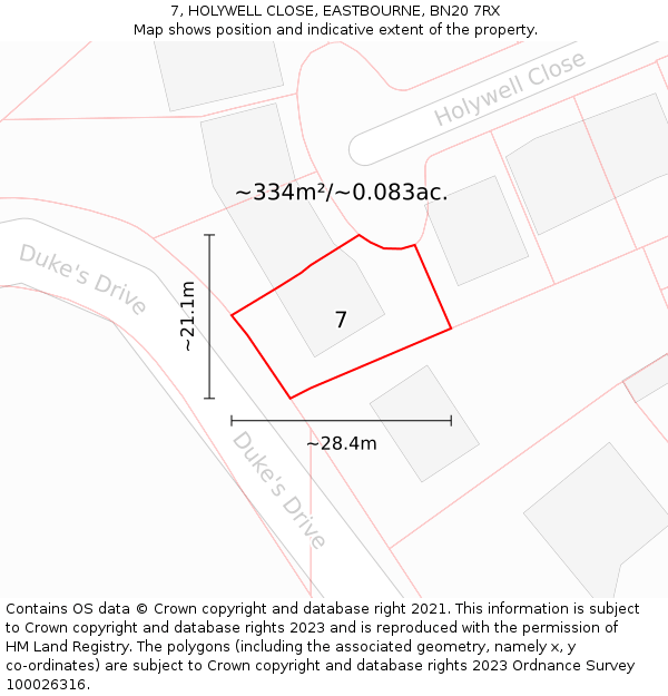 7, HOLYWELL CLOSE, EASTBOURNE, BN20 7RX: Plot and title map