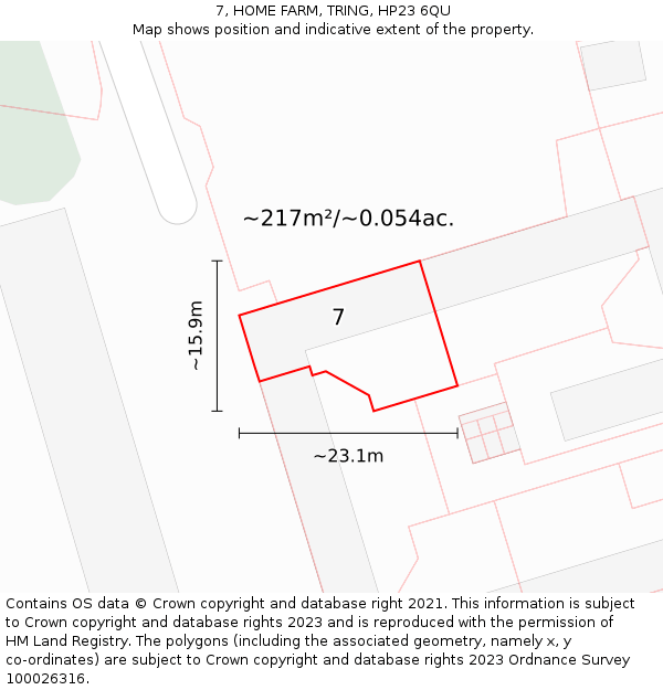 7, HOME FARM, TRING, HP23 6QU: Plot and title map