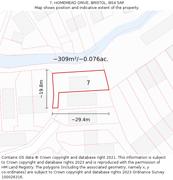 7, HOMEMEAD DRIVE, BRISTOL, BS4 5AP: Plot and title map