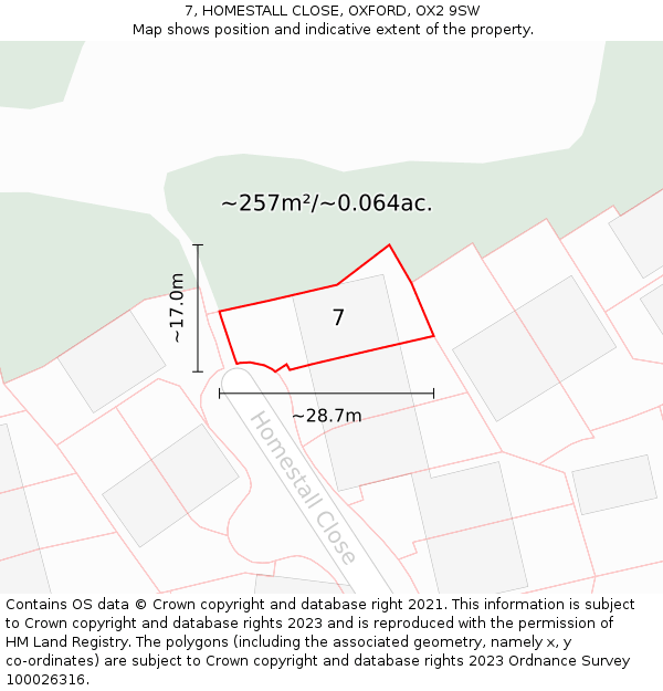 7, HOMESTALL CLOSE, OXFORD, OX2 9SW: Plot and title map