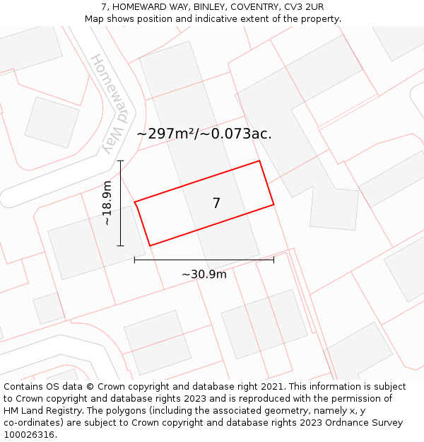 7, HOMEWARD WAY, BINLEY, COVENTRY, CV3 2UR: Plot and title map