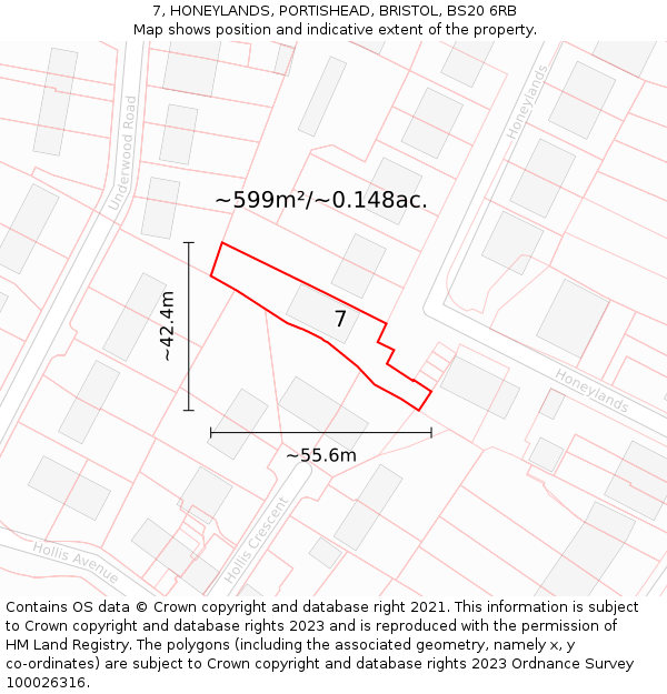7, HONEYLANDS, PORTISHEAD, BRISTOL, BS20 6RB: Plot and title map