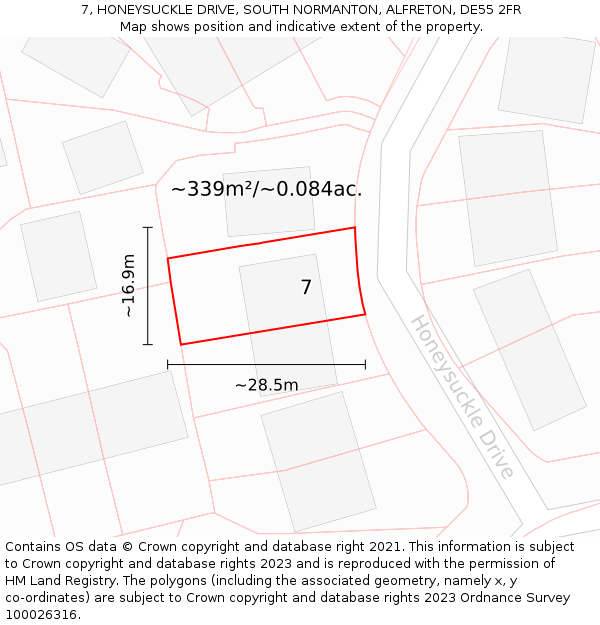 7, HONEYSUCKLE DRIVE, SOUTH NORMANTON, ALFRETON, DE55 2FR: Plot and title map