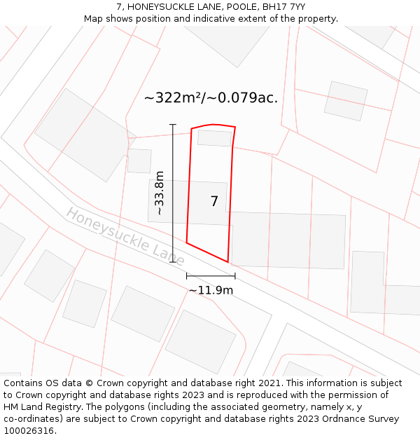 7, HONEYSUCKLE LANE, POOLE, BH17 7YY: Plot and title map