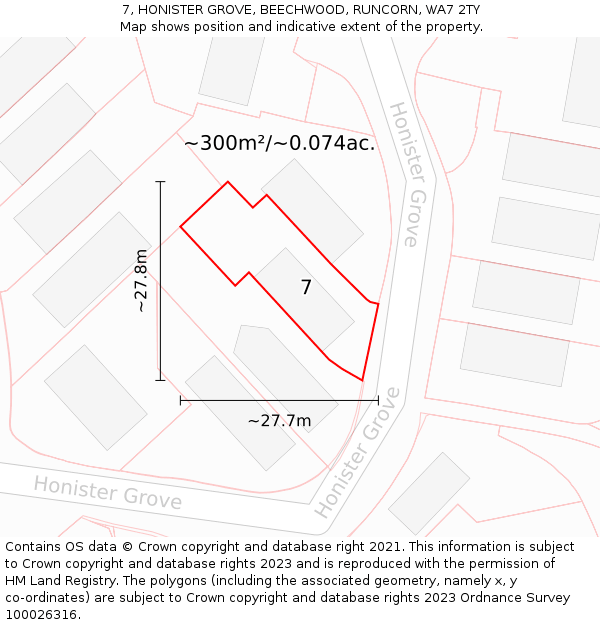 7, HONISTER GROVE, BEECHWOOD, RUNCORN, WA7 2TY: Plot and title map