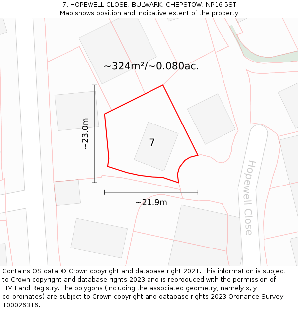 7, HOPEWELL CLOSE, BULWARK, CHEPSTOW, NP16 5ST: Plot and title map