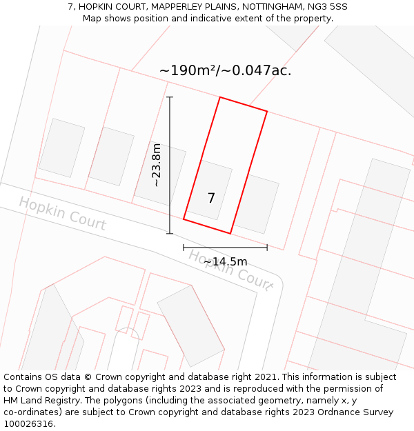 7, HOPKIN COURT, MAPPERLEY PLAINS, NOTTINGHAM, NG3 5SS: Plot and title map