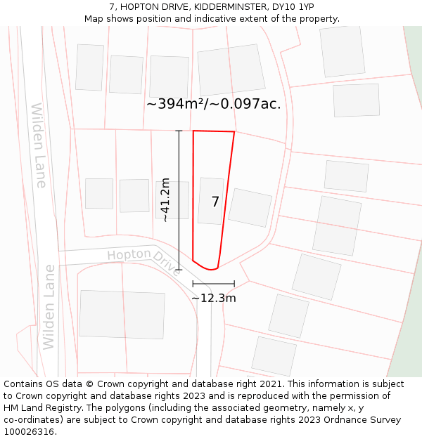 7, HOPTON DRIVE, KIDDERMINSTER, DY10 1YP: Plot and title map