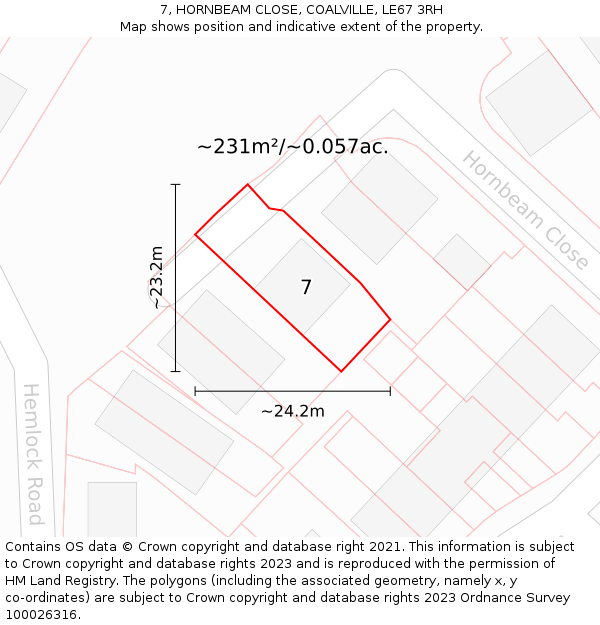 7, HORNBEAM CLOSE, COALVILLE, LE67 3RH: Plot and title map