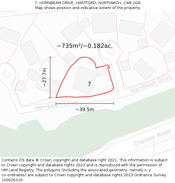 7, HORNBEAM DRIVE, HARTFORD, NORTHWICH, CW8 2GA: Plot and title map