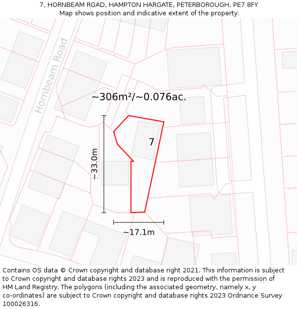 7, HORNBEAM ROAD, HAMPTON HARGATE, PETERBOROUGH, PE7 8FY: Plot and title map