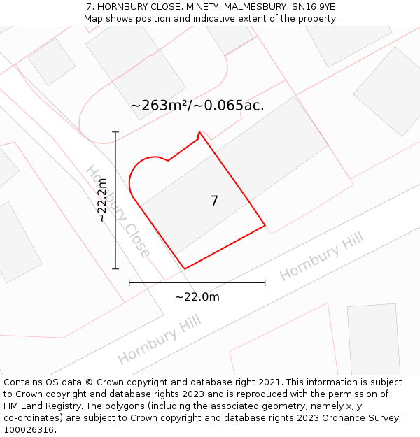 7, HORNBURY CLOSE, MINETY, MALMESBURY, SN16 9YE: Plot and title map