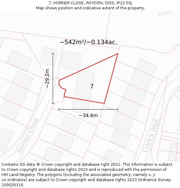 7, HORNER CLOSE, ROYDON, DISS, IP22 5SJ: Plot and title map